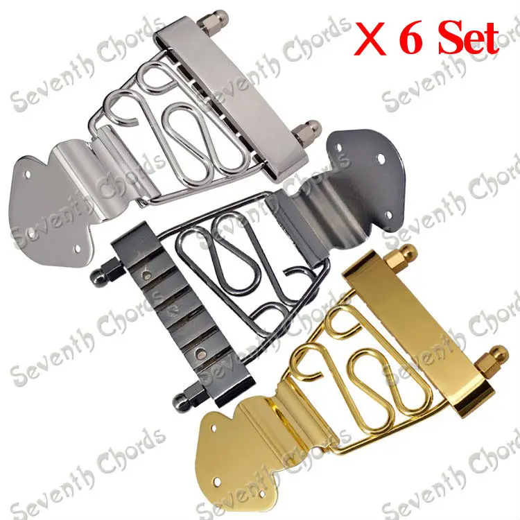 

NEW 6 Sets Hollow Semi Hollow Jazz Guitar Trapeze Short 6 String Archtop Tailpiece Bridge - Chrome - Black - Gold