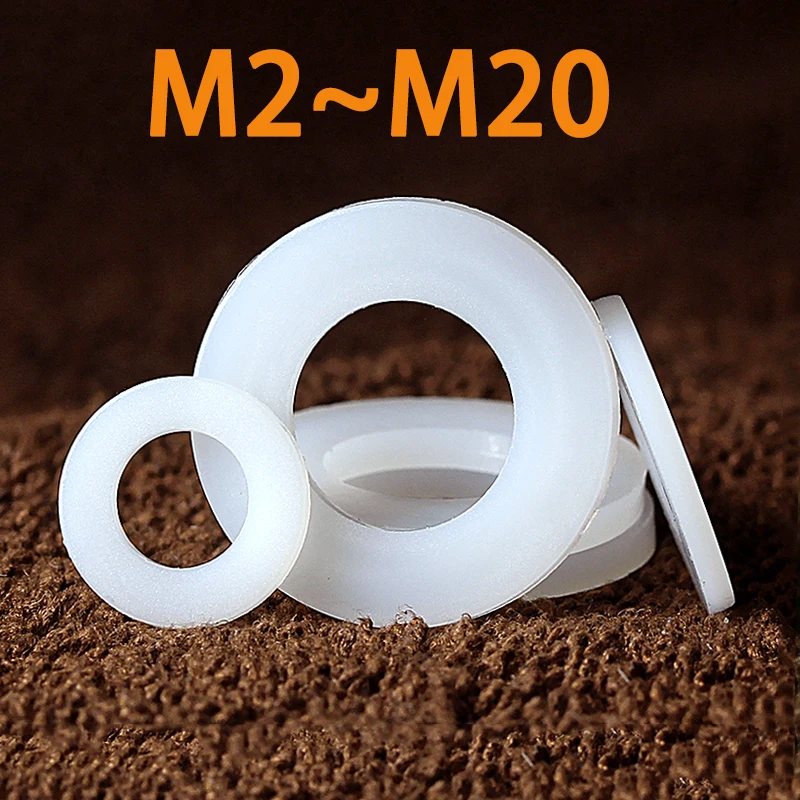 

M2 M2.5 M3 M4 M5 M6 M8 M10 M12 M14 M16 M18 M20 White Nylon Plastic Flat Washer Plane Spacer Insulation Seals Gasket Ring