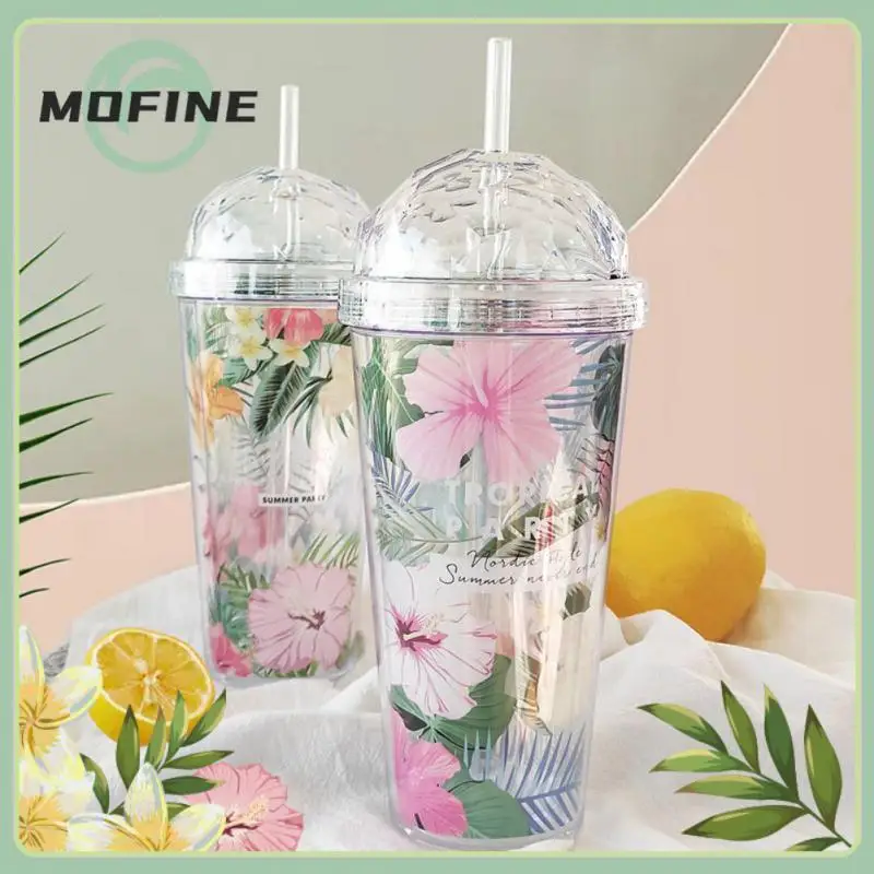 

1 Pcs Home Drinkingware Double Straw Cup Plastic Cup Diamond Flower Water Cup 420ml Plastic Straw Cup Direct Wholesale Drinkware