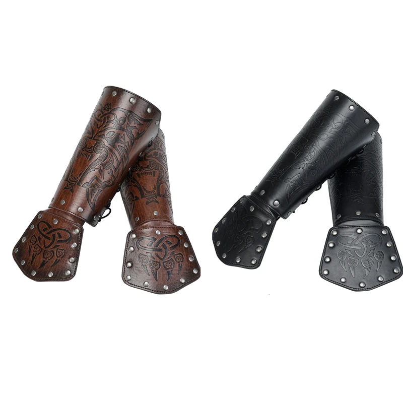

Arm Bracer Arm Armor Wolfhead Embossed Norse Faux Leather Arm Armor,Medieval Arm Wristband For LARP Costume Black