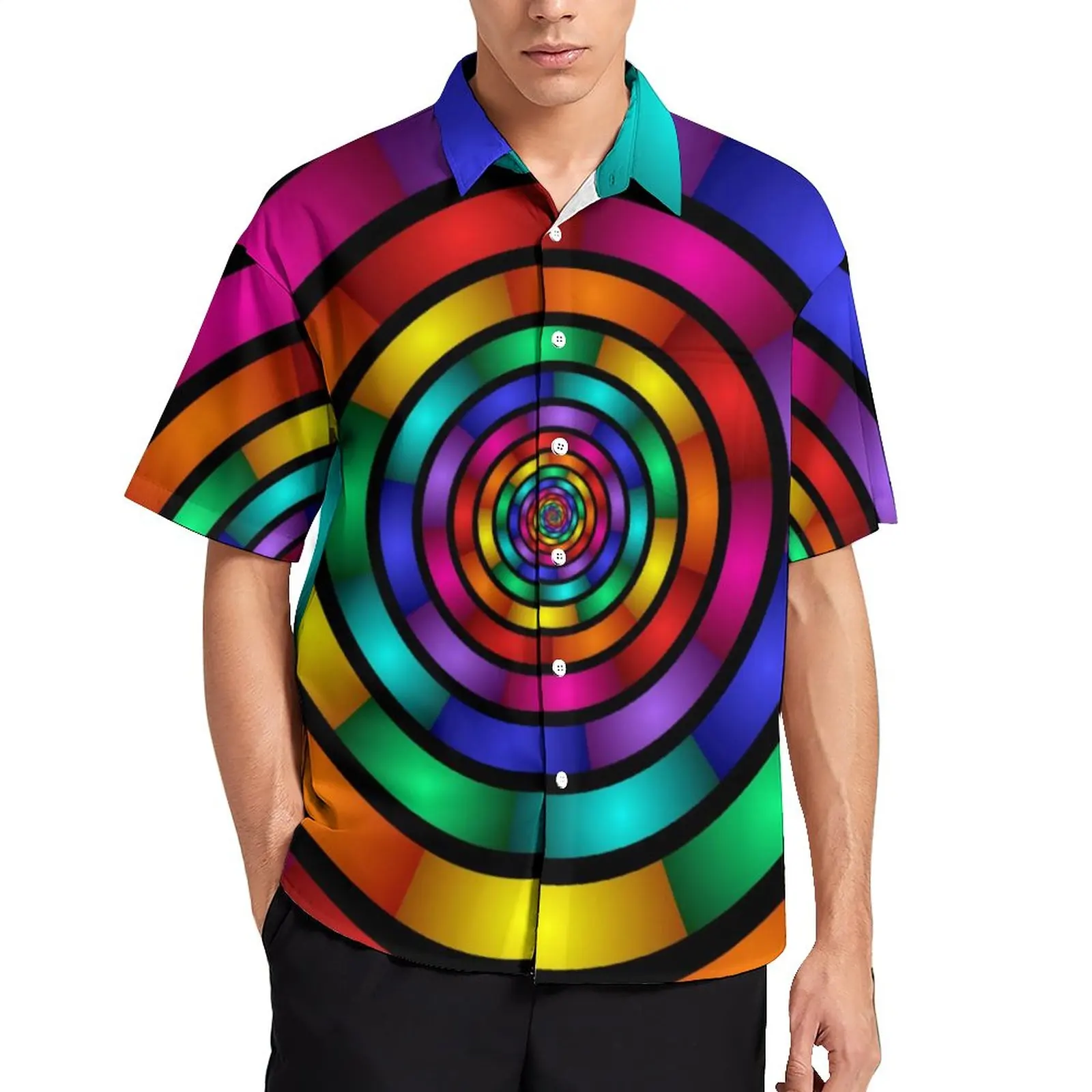 

Round And Psychedelic Blouses Men Modern Fractal Art Casual Shirts Summer Short-Sleeve Design Fashion Oversized Beach Shirt Gift