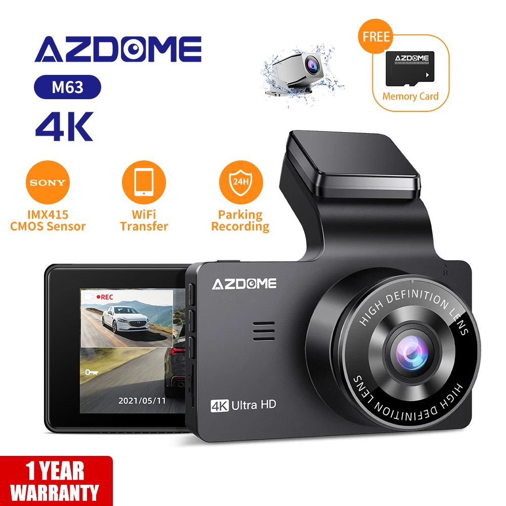 AZDOME M63 4K Dash Cam GPS WiFi WDR Night Vision 24H Parking Monitoring 4K+1080P Dual Channel Car Camera Video Recorder✔FREE 64G