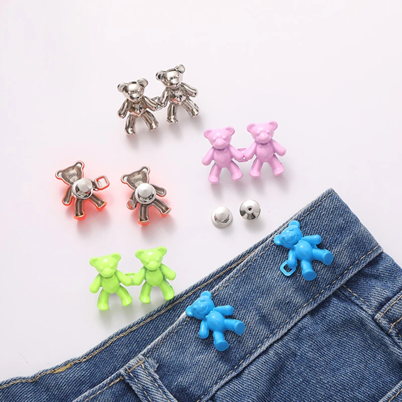 

1Pair Bear Shaped Adjustable Jean Tighten Button Waist Buckle Snap Pants Buckle Extender Replacement Jeans Button Attacher Pins