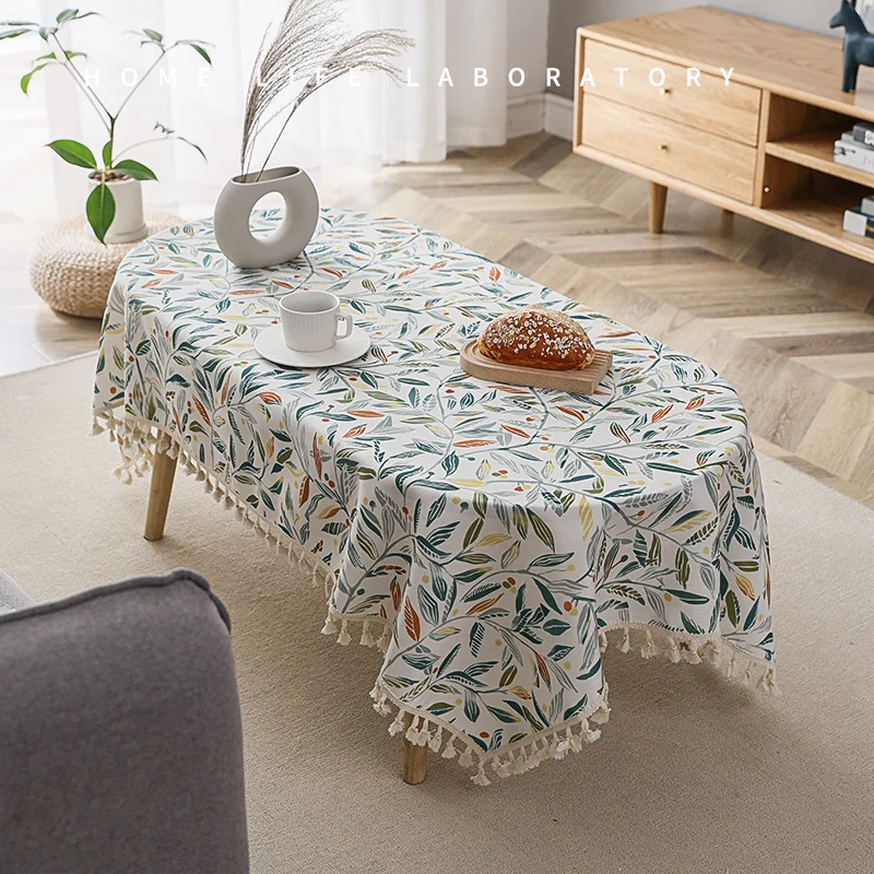 

Small Fragmented Tea Table Cloth with Several Mats, Oval Pastoral Style Table Cloth Art, Fresh Table Cloth