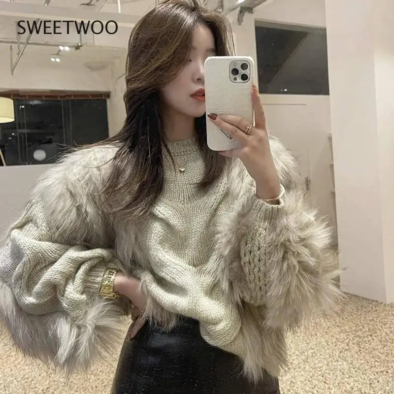 Women's Faux Fur Knitted Sweater Vest 2022 Famous Female Fur Pullover Warm Fall Winter High Neck Fur Sweaters Fashion Tide Slim