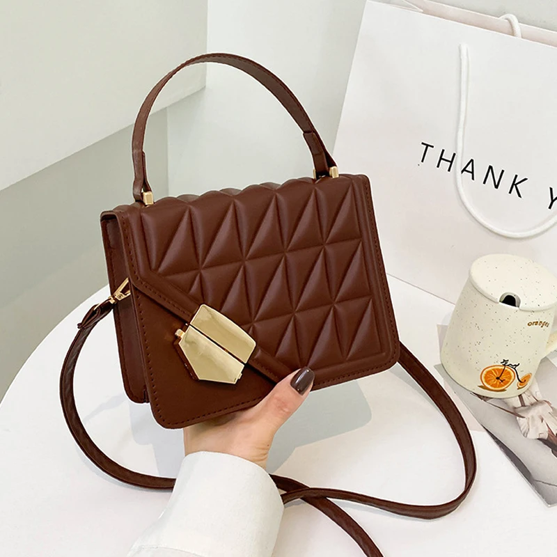 

New Fashion Lock Shoulder Bag Brand Designer Handbags For Women Plaid Pu Leather Crossbody Bags Small Female Top Handle Bag