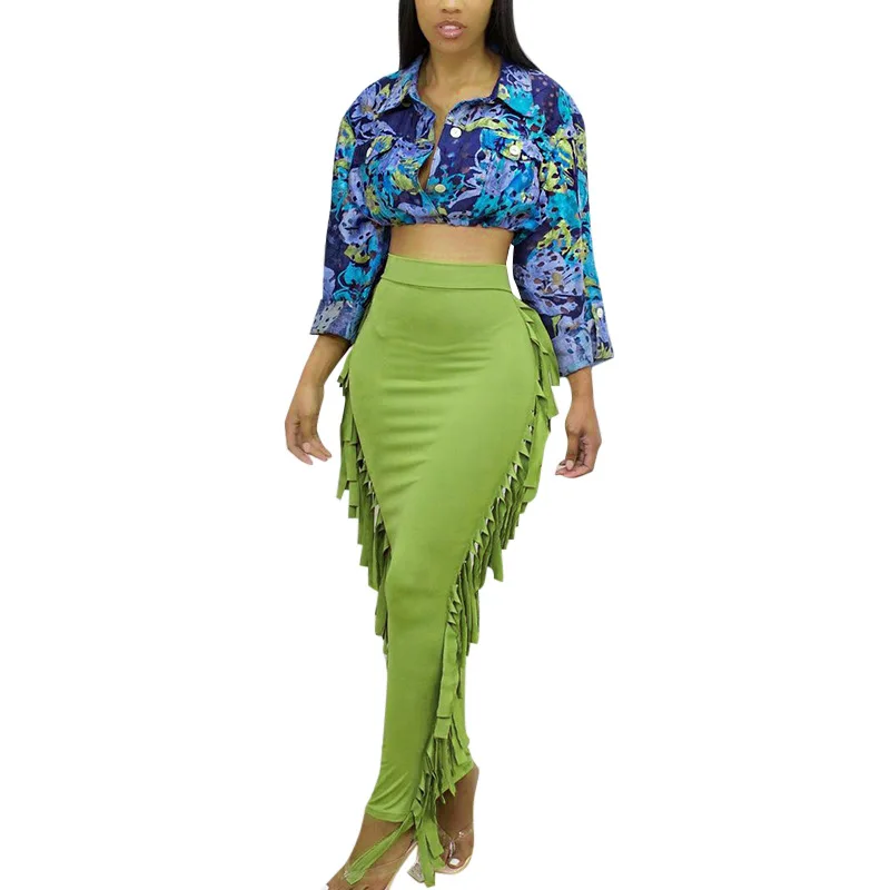 

Women's Clothing Tassel Skirt 2022 Spring Summer New Urban Leisure Solid Color Medium Length High Waist Skirts