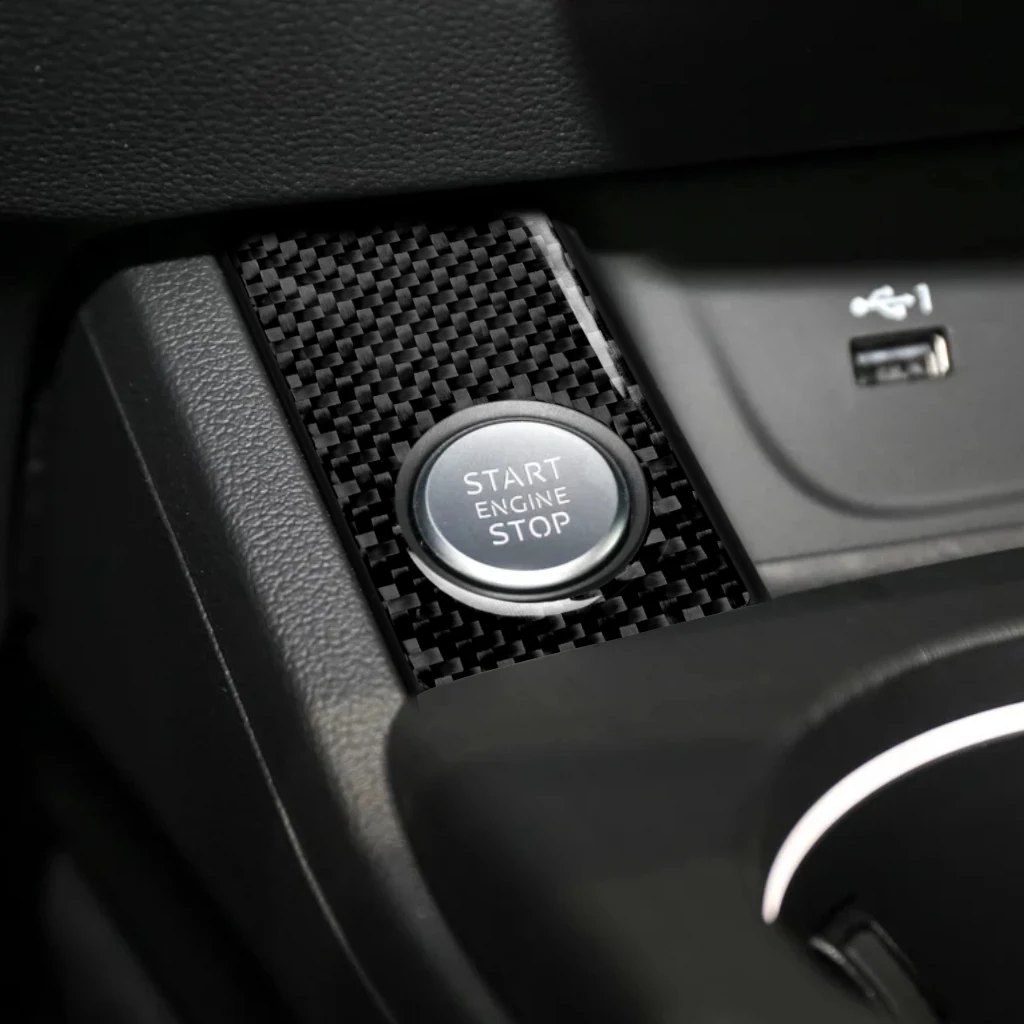 

Автомобильный интерьер из углеродного волокна, автомобильная кнопка запуска двигателя одним нажатием, наклейка на панель, отделка для Audi A4 B9 RS4 S4 2017 2018 2019 2020