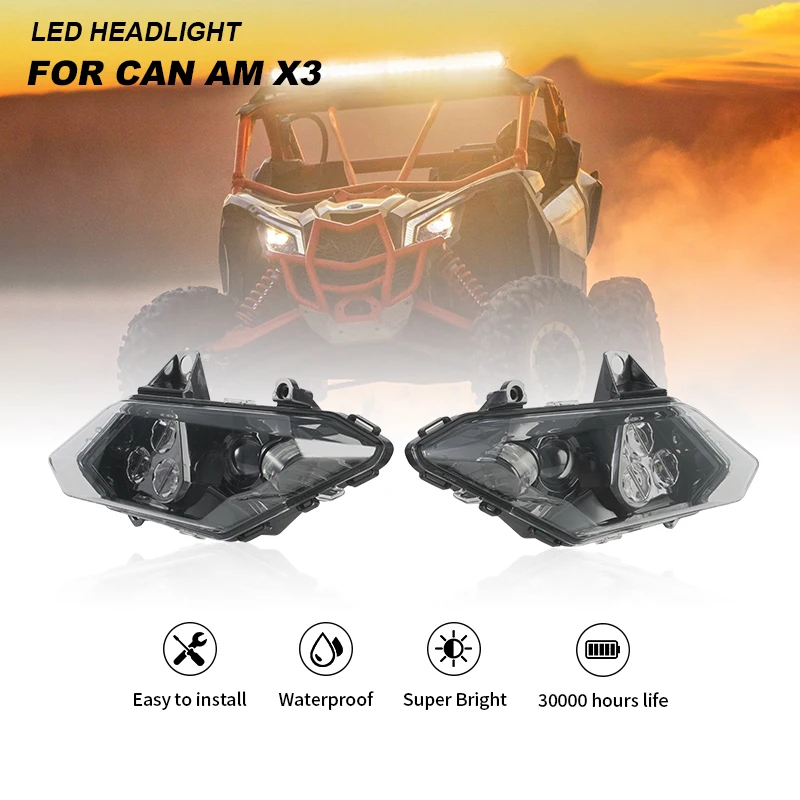

Black LED Headlight For ATV Can Am Maverick X3 2017 2018