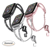 diamond strap for apple watch band 45mm 41mm 44mm 40mm 38mm 42mm stainless steel watchband bracelet iwatch series 7 6 5 se 3 4