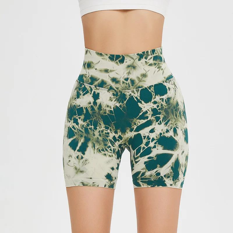 Tie Dye Seamless Women Yoga Shorts Hip Lifting High Waist Butt Scrunch Sports Leggings Bicycle Short Shorts Woman