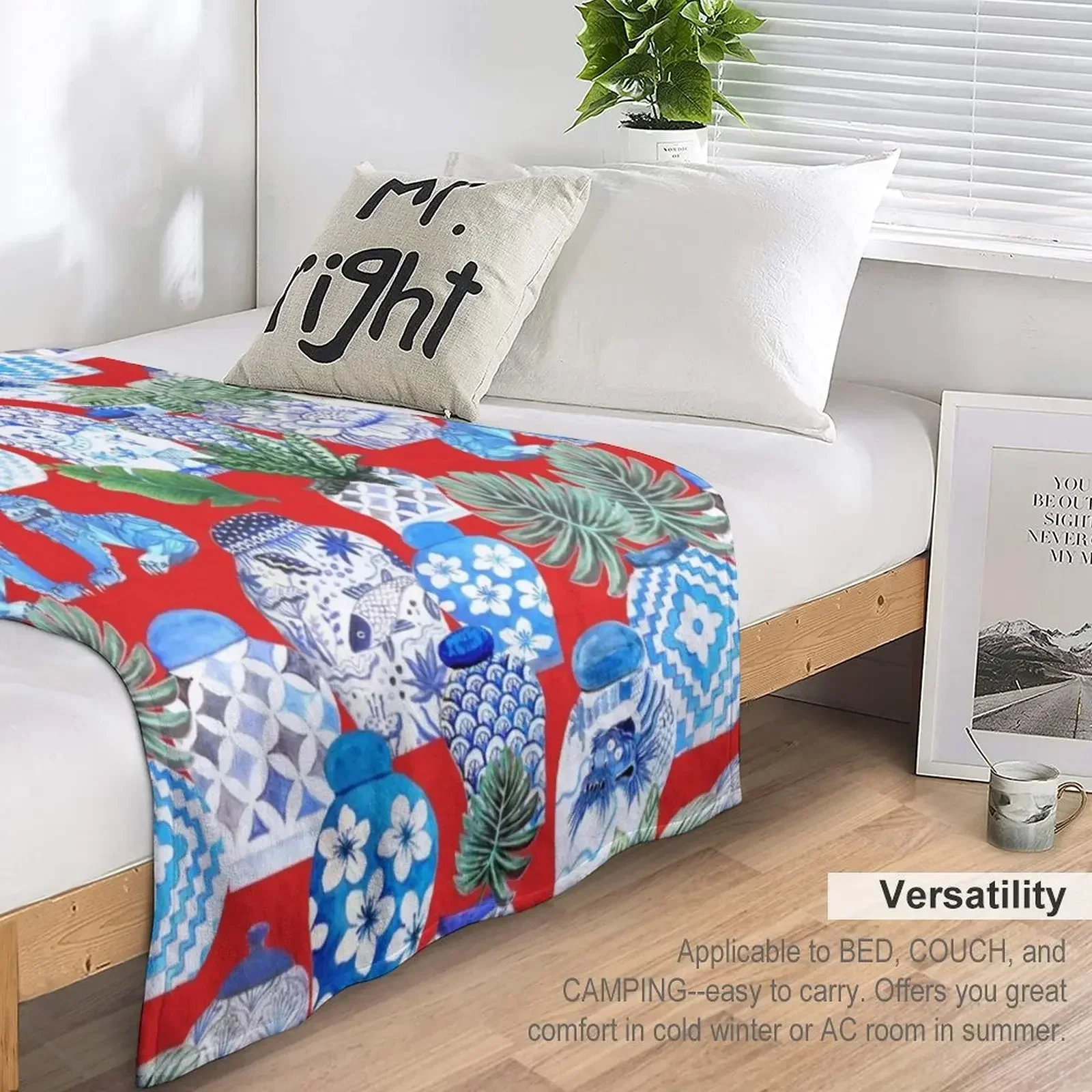 Имбирные банки сине-белые фарфоровые и красные собаки с ладоньми одеяло милые