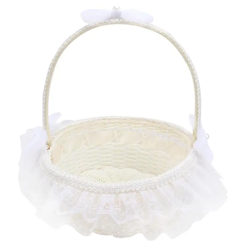 

Basket Flower Wedding Girl Baskets Storage Wicker For Woven Rattan Picnic Lace Ceremony Weddings White Party Fruit Candy Gift