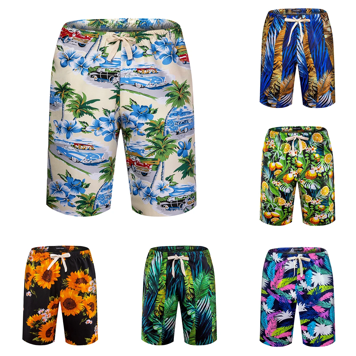 

Men's Shorts Shirt Set Summer Swimsuit Coconut Tree Flower Green Blue Red Pink Black Silk Beachshorts Trunk Sportwear Barry Wang