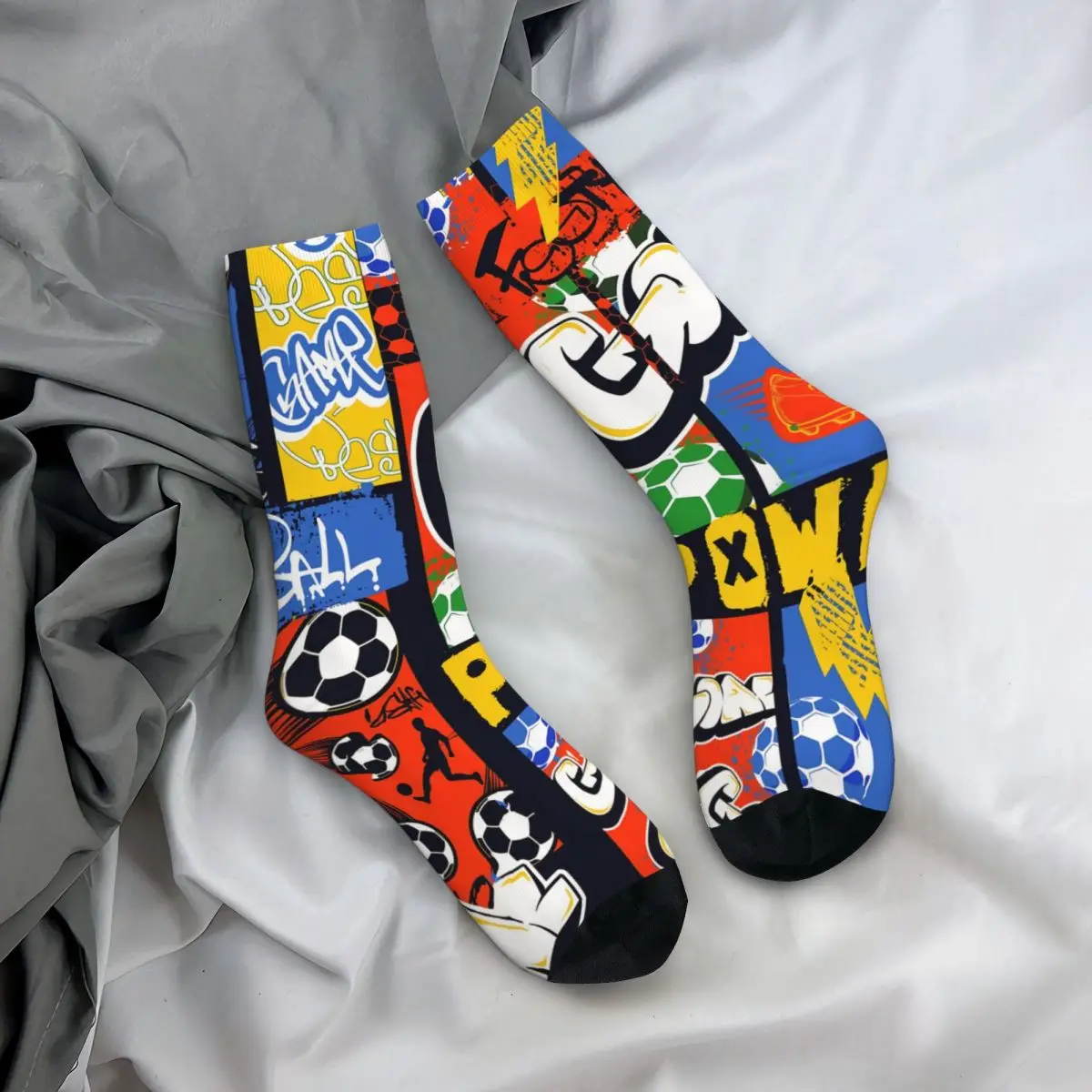 Носки мужские с рисунком футбольных мячей игроки в стиле Харадзюку граффити под
