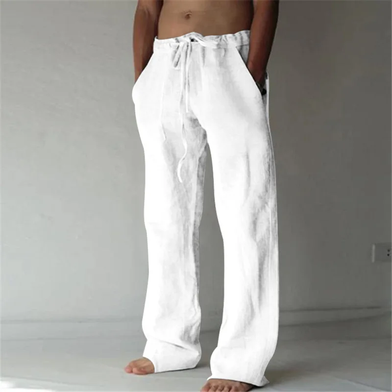 2023 new Men's Cotton Linen Pants Male Autumn New Breathable Solid Color Linen Trousers Fitness Streetwear S-5XL