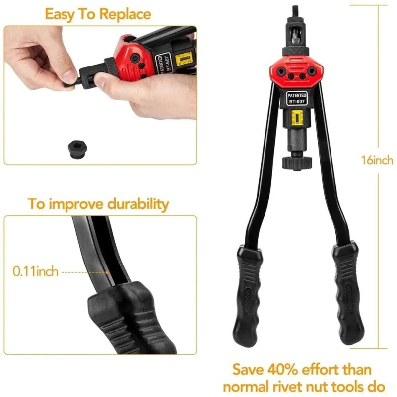 

BT-607 Car Repair Hand Threaded Rivet Nuts Guns Riveter Riveting Tool Insert Manual Mandrel Pneumatic Tool Rivet Nut Tools