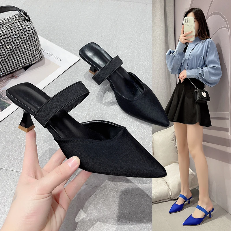 

Fashion Elegant Women High Heels Lady Slingback Mules Sexy Thin Heels Party Luxury Wedding Shoes Women's Sandals 2023 Summer