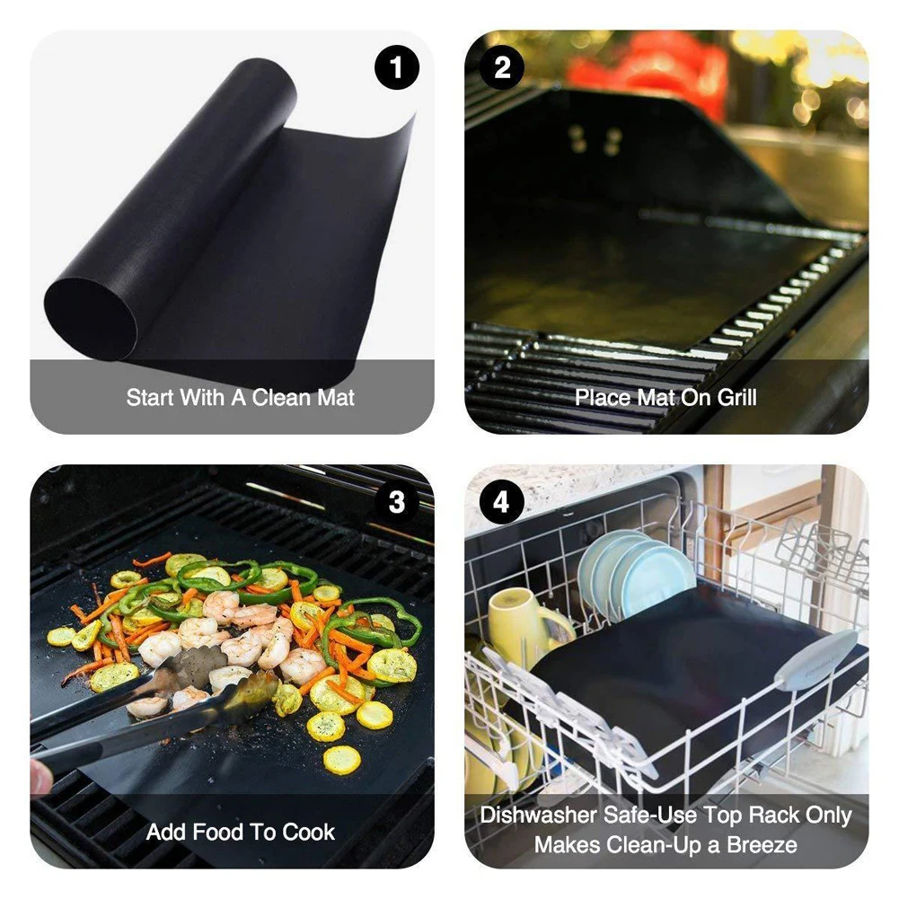 

Heat Resistance Baking Pad 40*33cm 8pcs Reusable Cooking Grilling Sheet Barbecue Plate Tool Easy Cleaned Non-stick BBQ Grill Mat