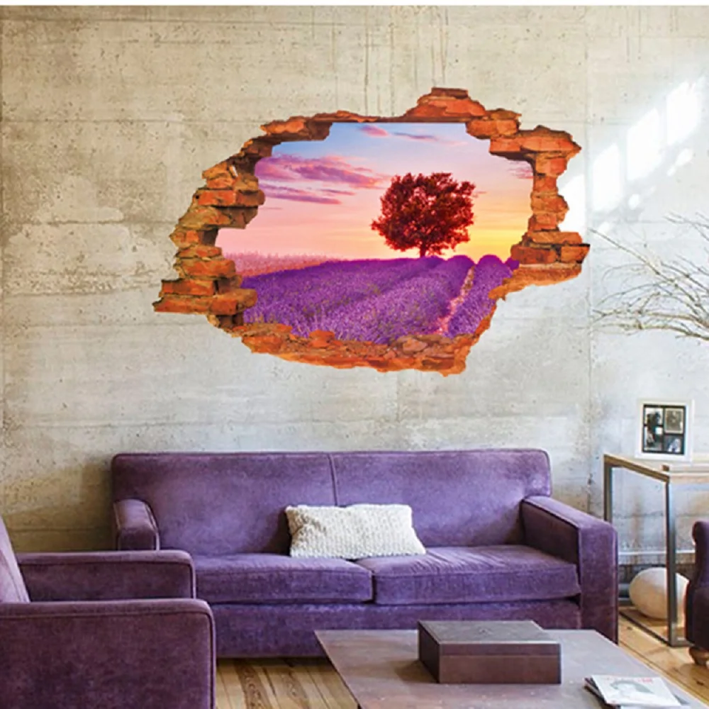 3D сломанный закат пейзаж Морской пейзаж Lsland Настенная Наклейка гостиная спальня Съемный Фон домашний Декор наклейки художественные Стикеры