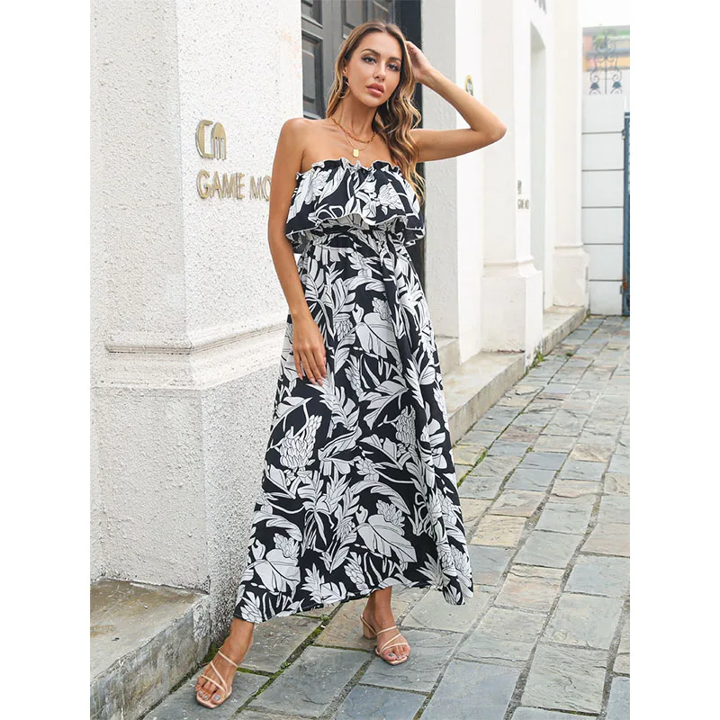 

Fashion Tube Top Holiday Dress Floral Dress Summer Beach Maxi Dress Women Floral Print Casual Sexy Summer Long Dresses