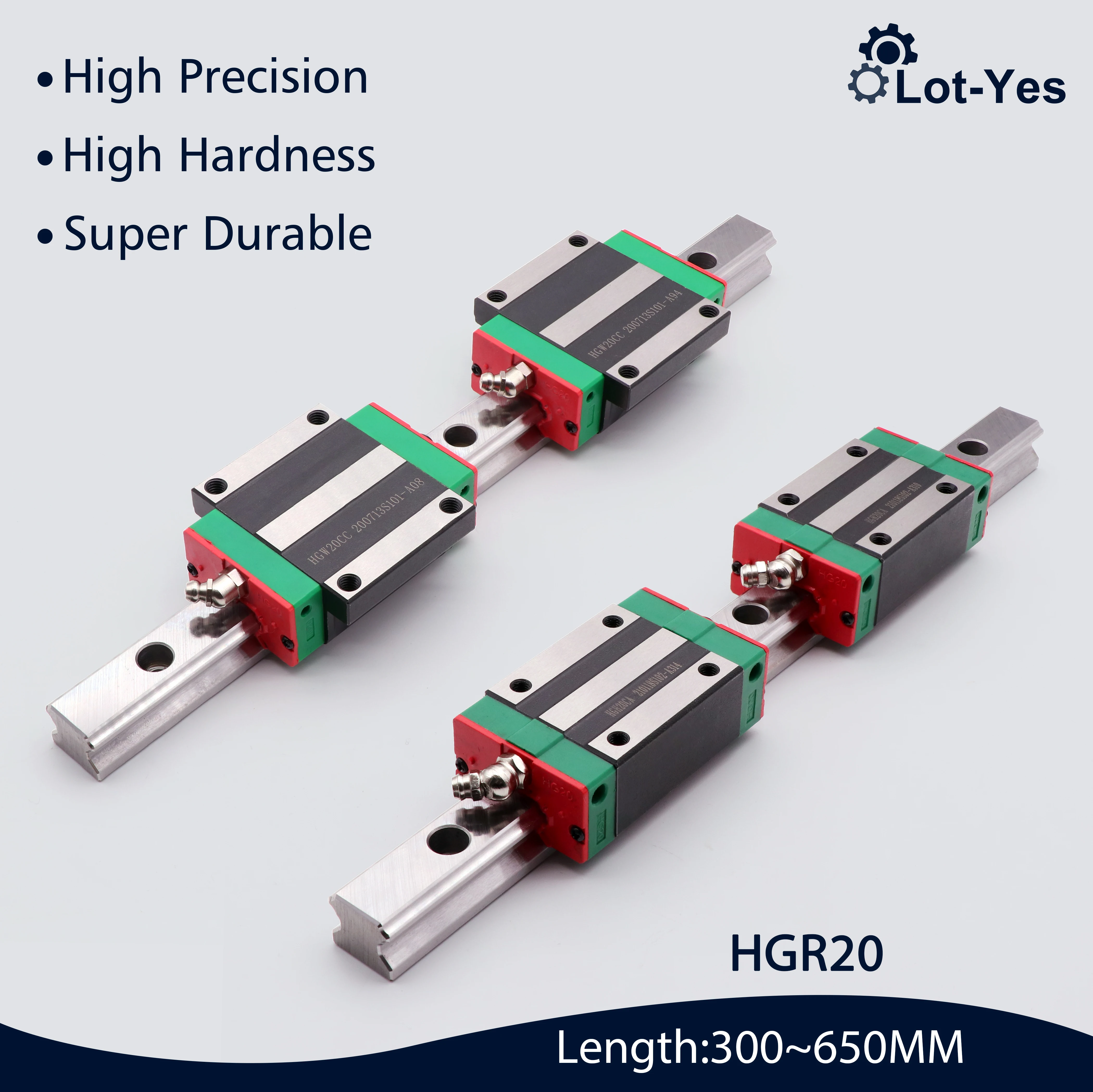 

cnc 2 pcs HGR20 L:300 -650 MM + HGH20CA HGW20CC Linear Guide Rails Slide Block Square Carriages For Hiwin HGR 20 CNC Router Kit