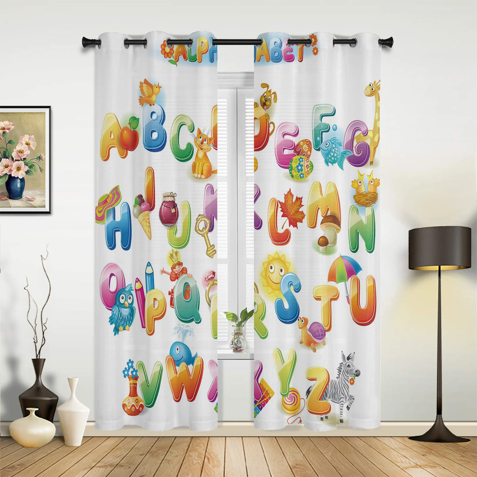Современные оконные шторы для гостиной с мультяшным английским алфавитом детей