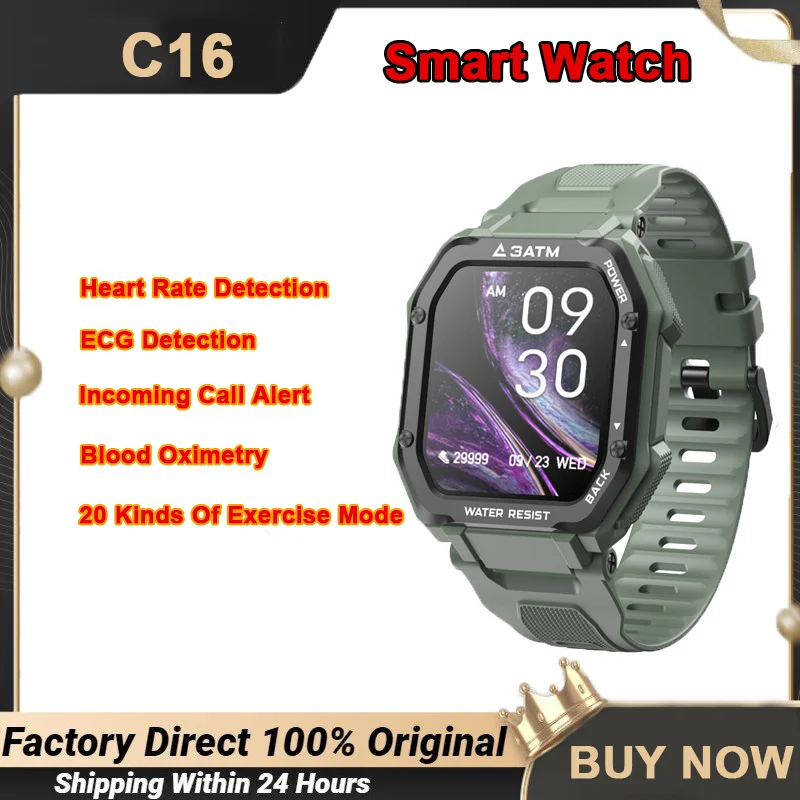 

C16 1.69" Smart Watch Men Women Fitness Tracker Heart Rate Blood Pressure Monitor Call Alert Outdoor Multi-sport Mode Smartwatch