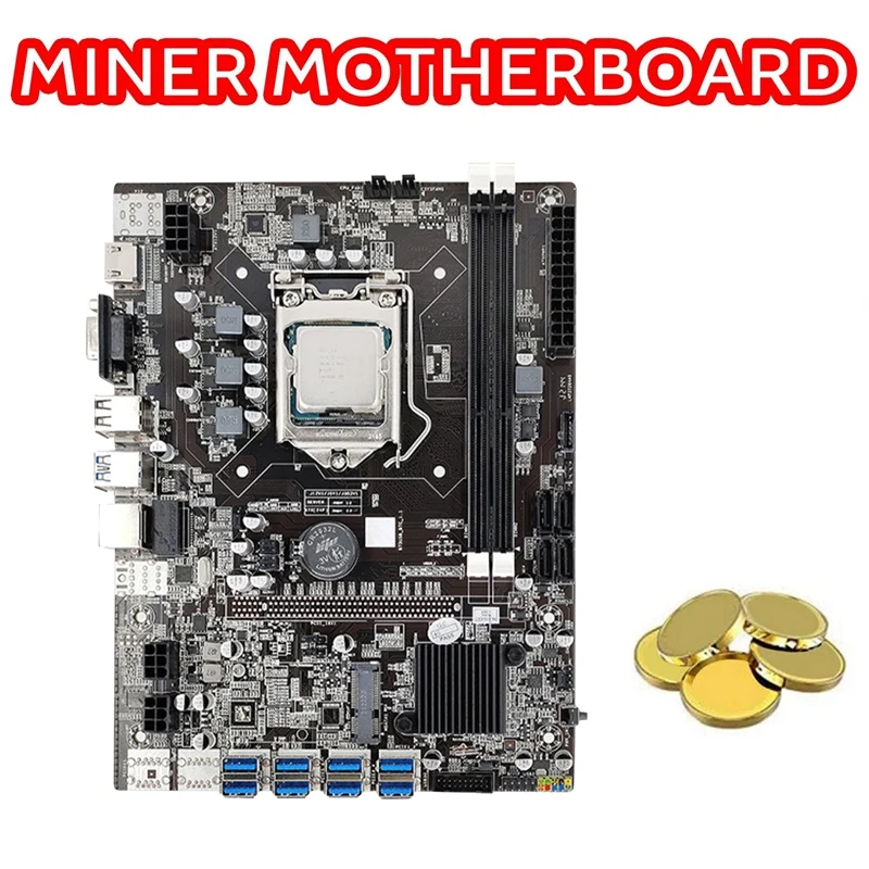 

Материнская плата B75 8 Card BTC для майнинга + G530/G1630 ЦП + USB3.0 19P/20P к стандарту EOS адаптер 8USB3.0(PCIE1X) GPU LGA1155 DDR3 MSATA