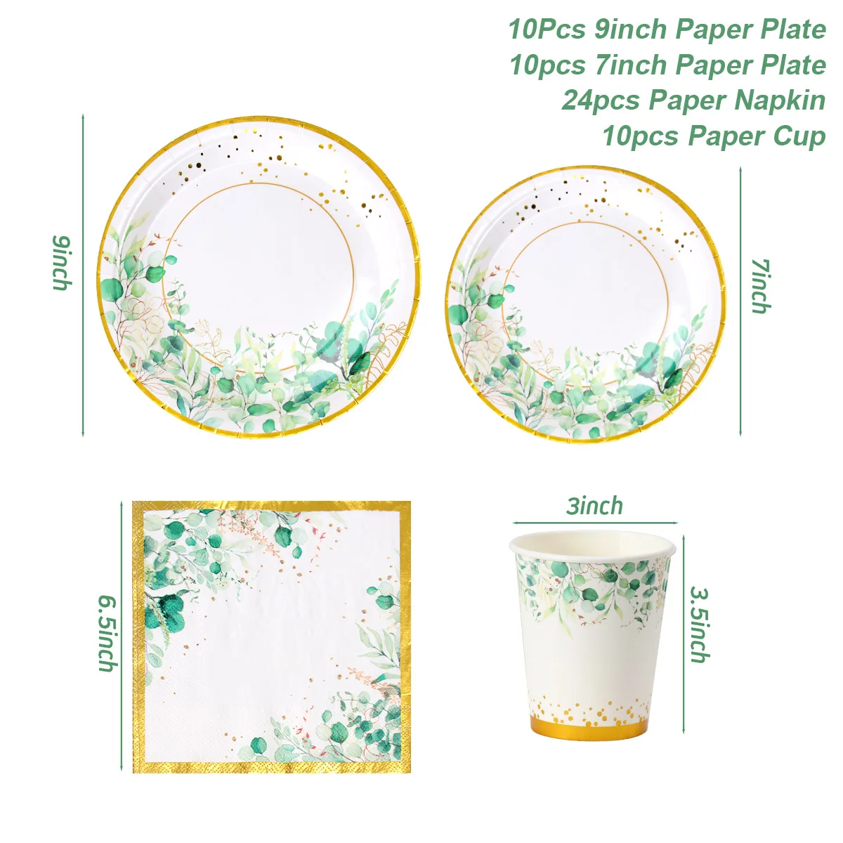 Зеленая одноразовая посуда тропическая зелень семейная чашка гавайский декор