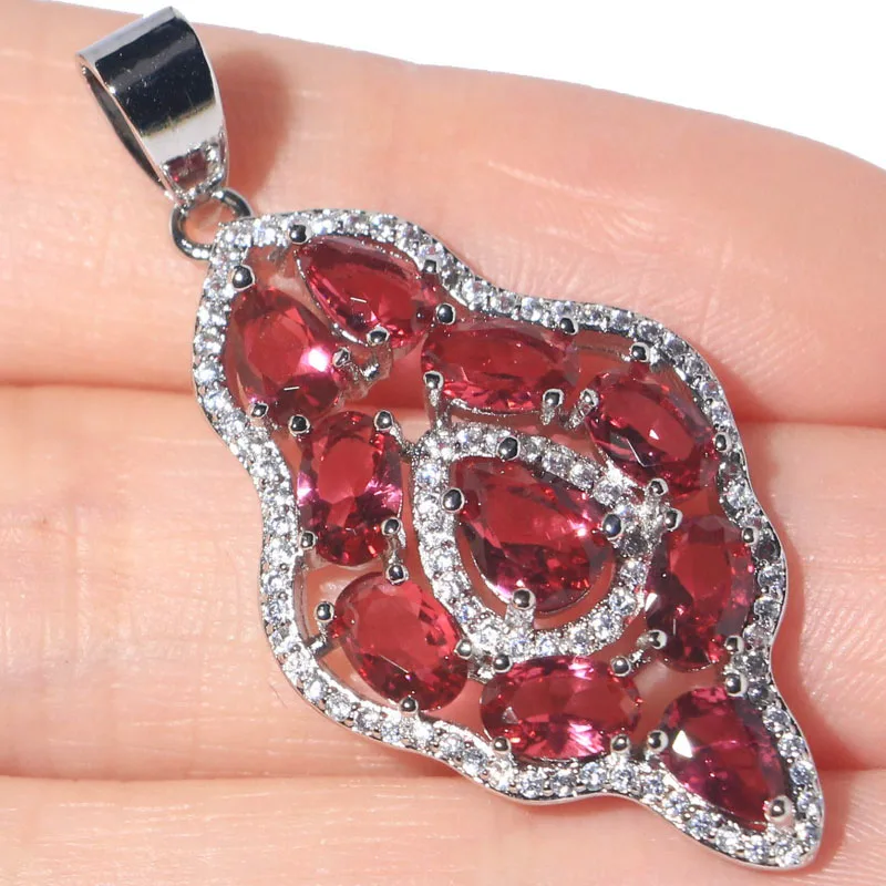 43x20 мм привлекательная Розовая Малина родолит гранат насыщенный синий фиолетовый танзанит Белый CZ женская свадебная серебряная подвеска