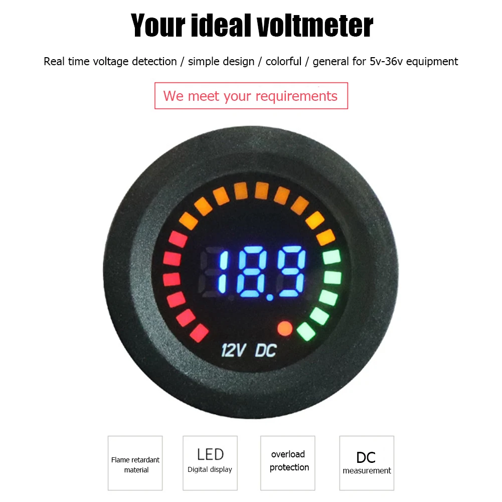

LED Digital Color Display Voltmeter 12V Voltage Panel Meter Monitor Meter Display Auto Parts for Car Motorcycle
