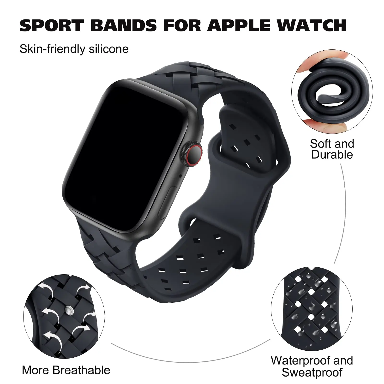 Silicone Woven Strap for Apple Watch Band Ultra 49mm 44mm 40mm 45mm 41mm 38mm 42mm Sport Loop Bracelet iWatch Series 8 7 6 5 4 3