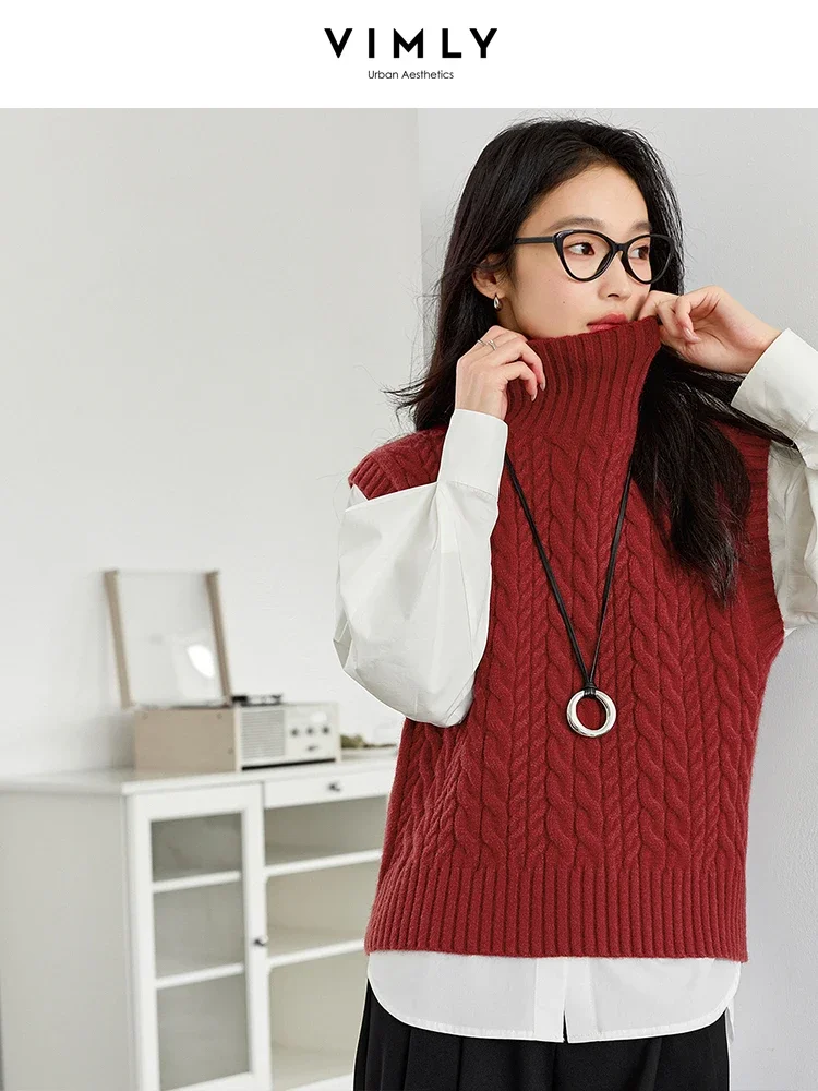 VIMLY женский простой винтажный свитер с витой текстурой жилет зимний укороченный