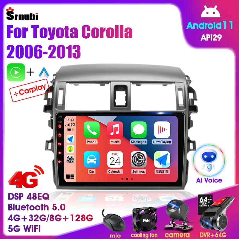 Автомагнитола 2DIN на Android 12 с DVD-плеером для Toyota Corolla E140/150 2006-2013 мультимедийный