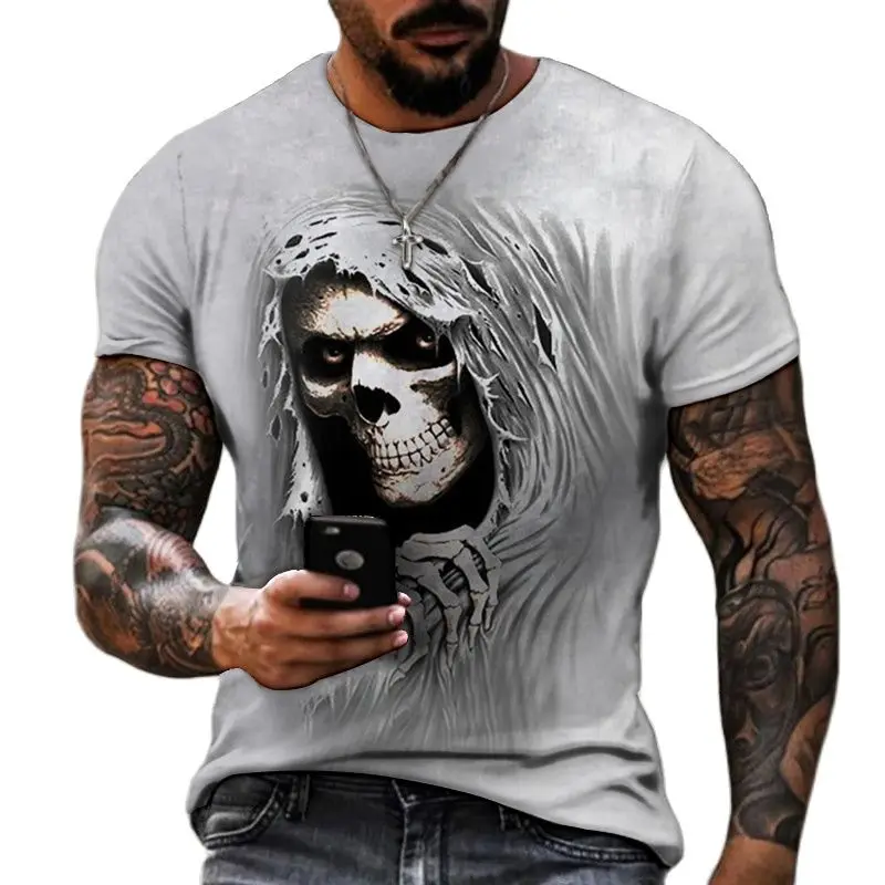 

2022New Men's T-shirt 3D Skull Skull T-shirt Printed Knife Harajuku Top T-shirt Short Sleeve Fitness T-shirt