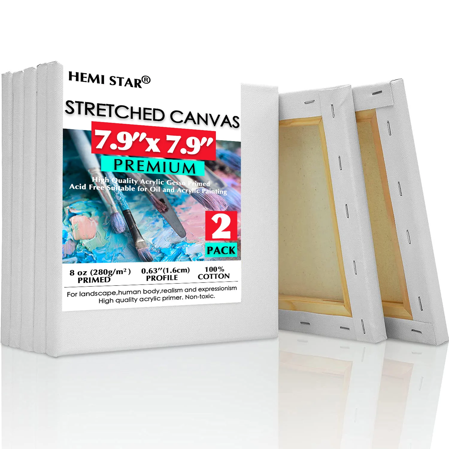 

2 Pieces/set Stretched Canvases for Painting 100% Cotton Artist Blank Canvas Boards for Painting 8 oz Gesso-Primed 8x8 inch