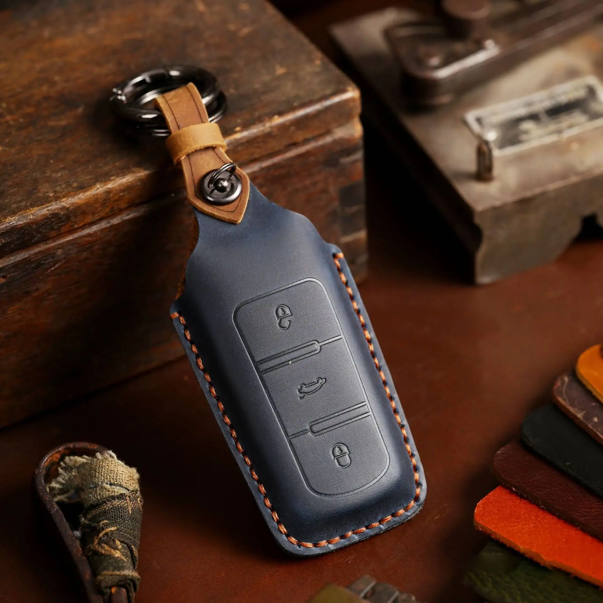 

Leather Car Key Case Cover Keyring for Volkswagen VW Passat Cc B6 B7