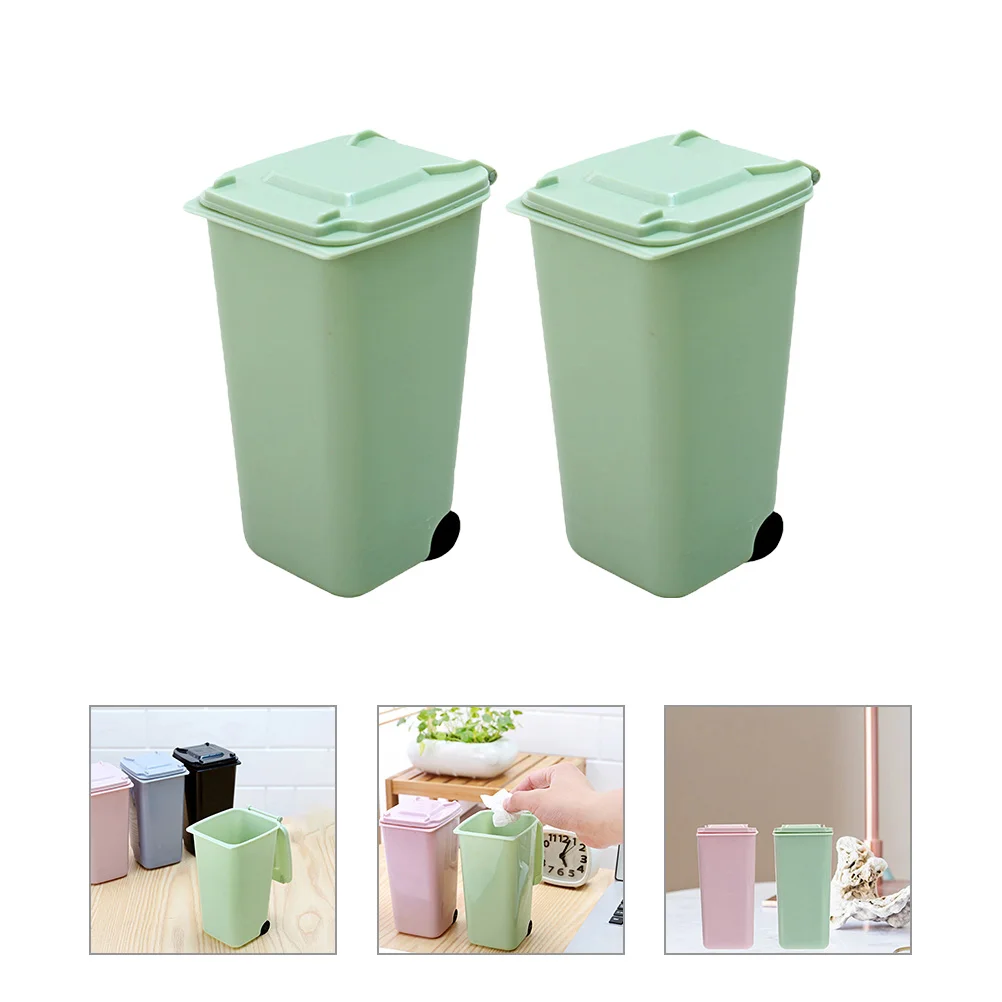 

2 Pcs Mini Garbage Can Trash For Home With Lid Trashcan Pen Holder Pp Desk Office
