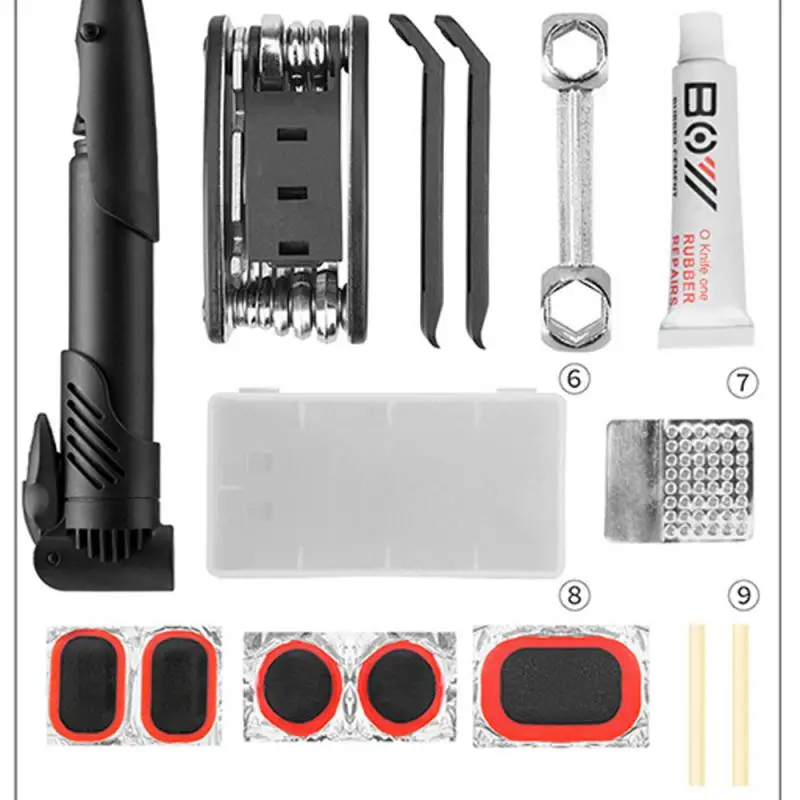 

Велосипедные аксессуары, Портативная сумка для инструментов для велосипеда, набор инструментов для ремонта шин, набор инструментов для ремонта + велосипедные насосы