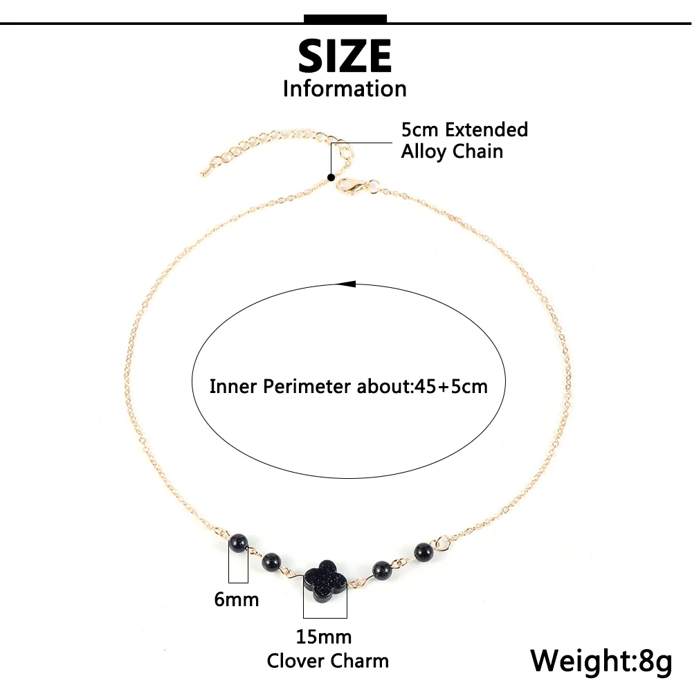 Ожерелье с подвеской из природного камня из турмалина, опала и песчаника на регулируемой цепочке из сплава с четырехлистным клевером для женщин.