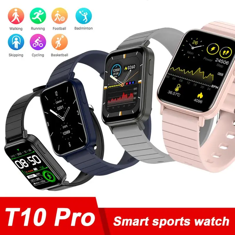 

Умные часы T10 Pro с монитором кровяного давления, умный Браслет, фитнес-трекер, водонепроницаемые спортивные часы для iPhone, Android, синие