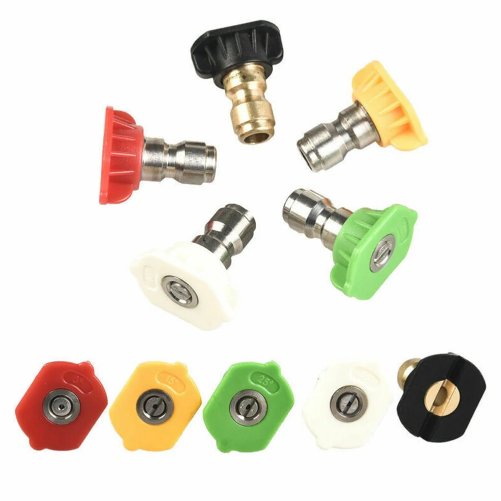 

5pcs/set Durable High Pressure Washer Spray Nozzle Suit Quick Disconnect Fittings (0/15/25/40/65 Degrees ) Quick Tips