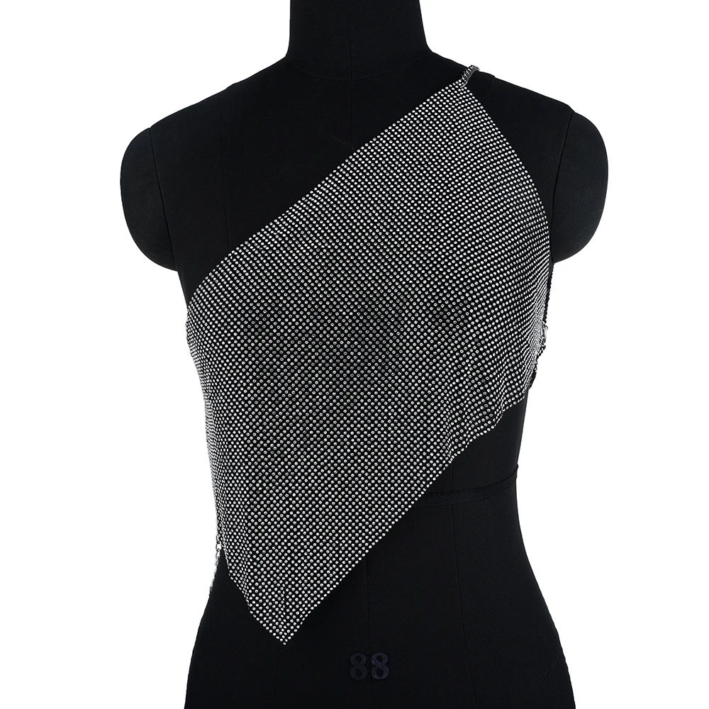 Women Sexy Metal Rhinestone Body Chain Sloping Shoulders Bra Chain Top Chest Chain Fashion Girl Body Jewelry Costume For Party