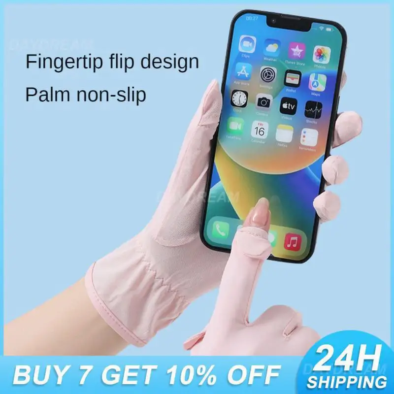 

Outdoor Cycling Ice Silk Gloves Ventilate Thin Bowknot Gloves Womens Ice Silk Sleeves No Pilling Touch Screen Lace Gloves