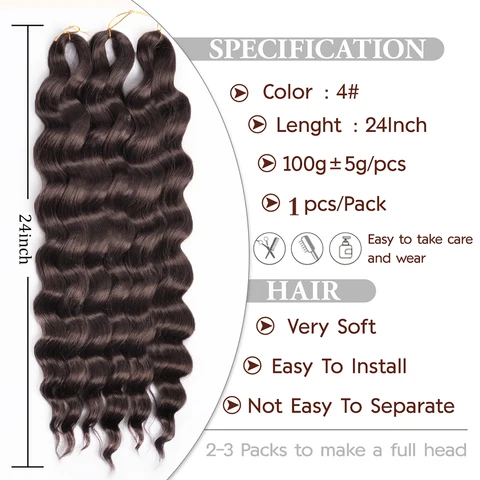 Вьющиеся волосы, плетение крючком, синтетические волны воды, наращивание волос, глубокая волна, вязанные крючком косы, высокотемпературное волокно, искусственные волосы