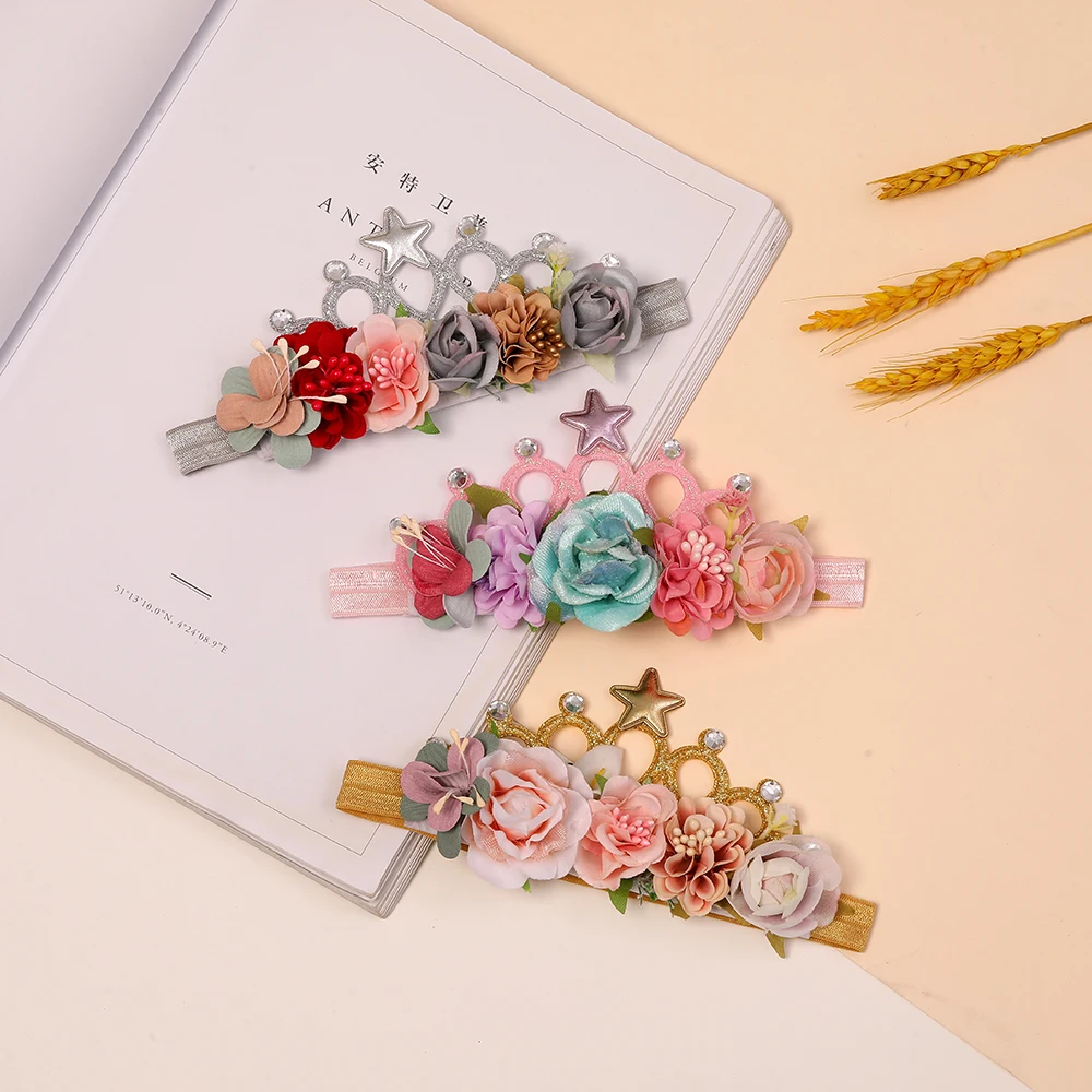

1Pc Shiny Rhinestone Princess tiaras Wreath Hair band Nylon Headbands Nylon Baby Hairbands Baby Girl Stretchy Hair Accessories