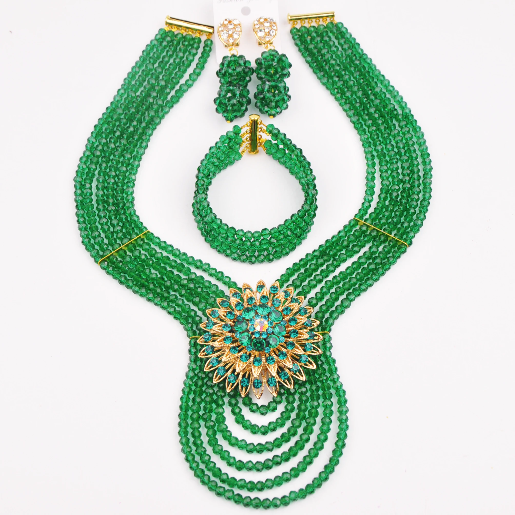 Зеленый кристаллический бисер в форме слезы нигерийский Свадебный набор