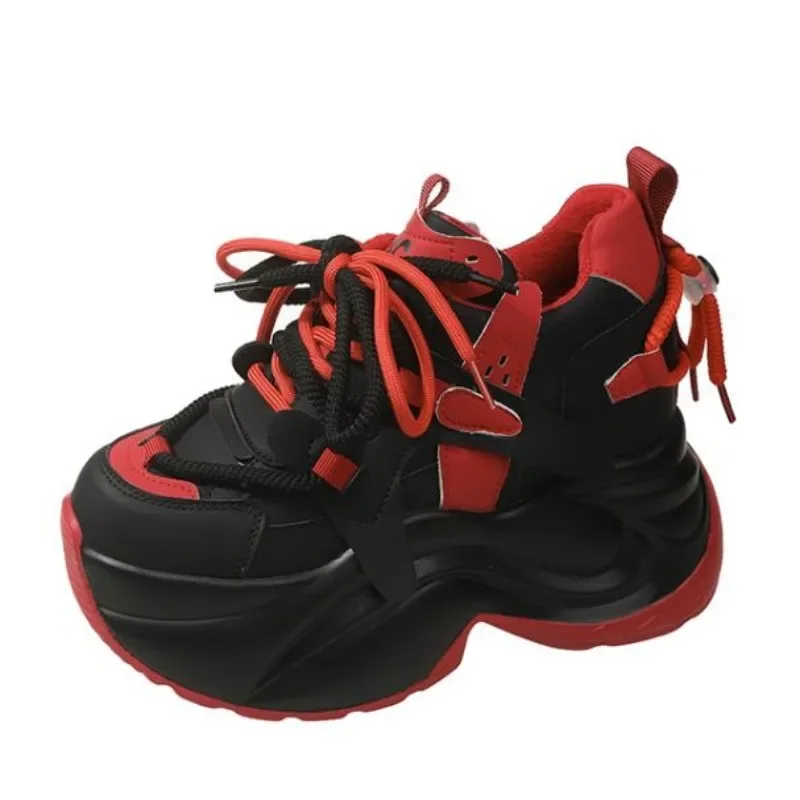 

7CM Women High Platform Sneakers Fashion Autumn Breathable Chunky Dad Casual Shoes Thick Sole Trainers Leather Sneakers Woman