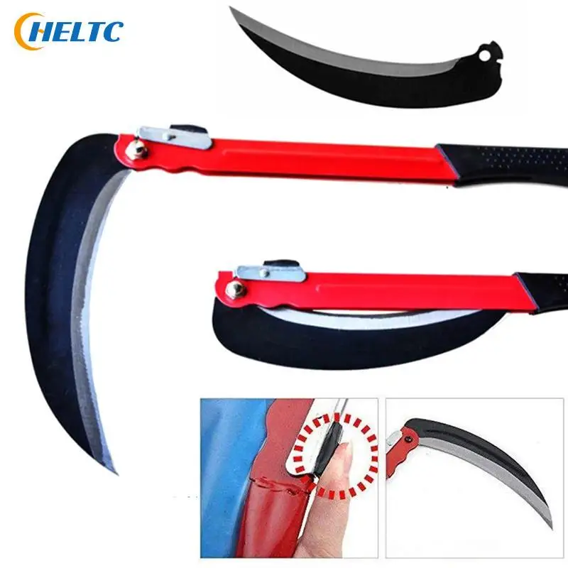 

1pcs Foldable Sickle Agricultural Lightweight Gardening Grass Sickle Mow Cut Wheat Metal Long Handle Sickle Garden Weeding Tools